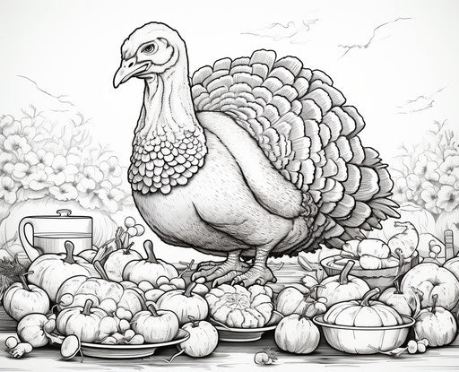 Mashed potatoes and turkey coloring pages printable, in the style of George Digalakis, Roa, Christcore, Kerem Beyit, Carnivalcore, Prehistoricore, Dansaekhwa 31:25