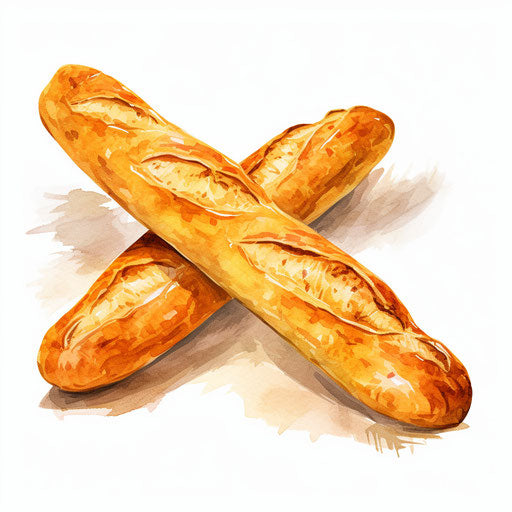 Baguette clipart in the style of Oil painting on white
