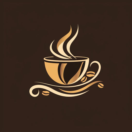 Coffee shop logo with steaming cup and coffee beans