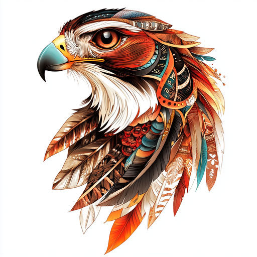 Alpha tattoo with detailed feathered hawk on white background