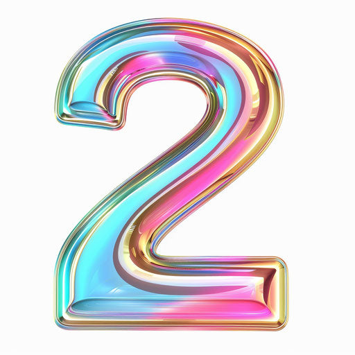 Number 2 clipart with random flat background, glossy finish