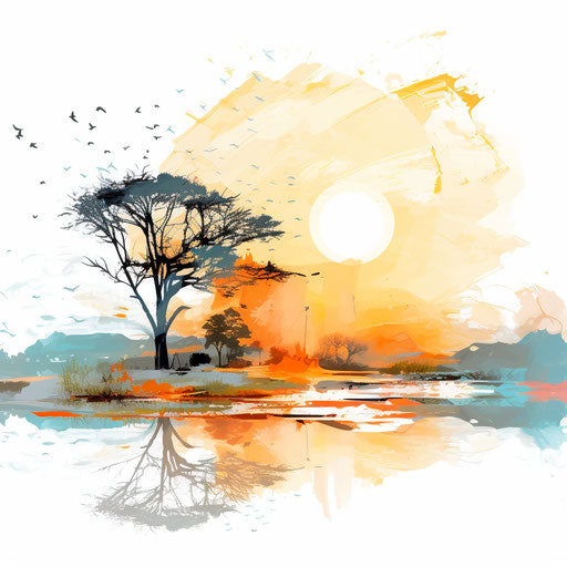 Morning clipart in the style of Impressionistic Art, on a white background