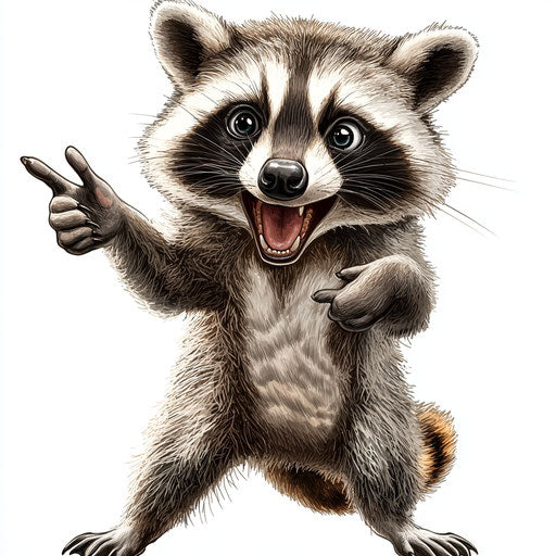 Humorous caricature of a raccoon with human characteristics