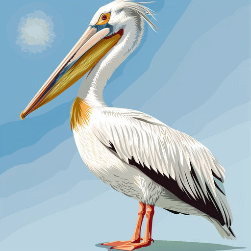 Pelican illustration in realistic style with flat random background