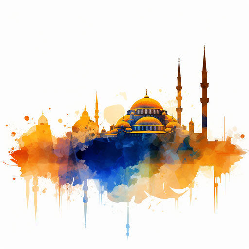 Mosque silhouette in the style of Impressionistic Art