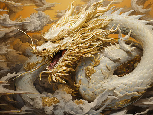Japanese-inspired golden dragon in meticulous military scenes