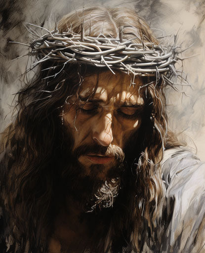 Realistic drawing of Jesus with a crown of thorns