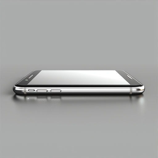 Realistic mobile phone on flat metallic silver background