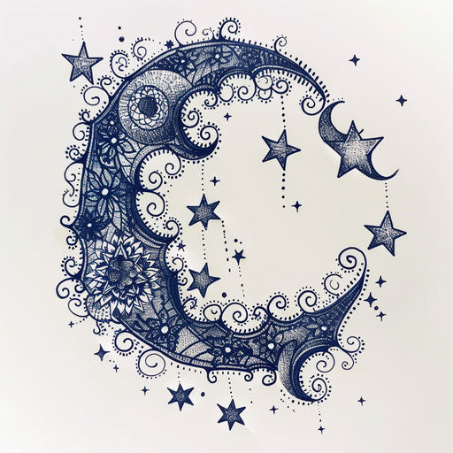 Celestial-themed lace tattoo sketch