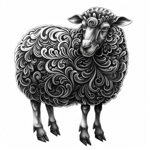 Black sheep tattoo design on white background