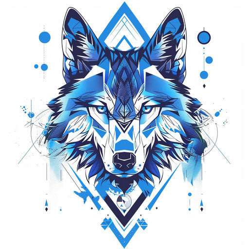 Balanced geometric wolf in soothing blue