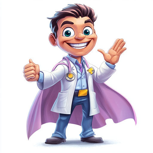 Humorous caricature of a dentist with exaggerated human characteristics