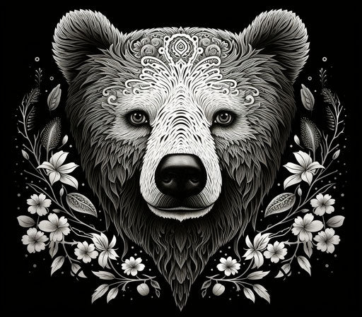 Bear creates black and white art in cosmic imagery style