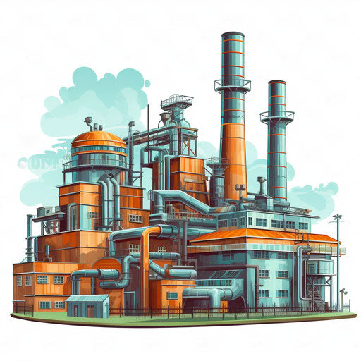 Factory clipart in the style of Oil painting