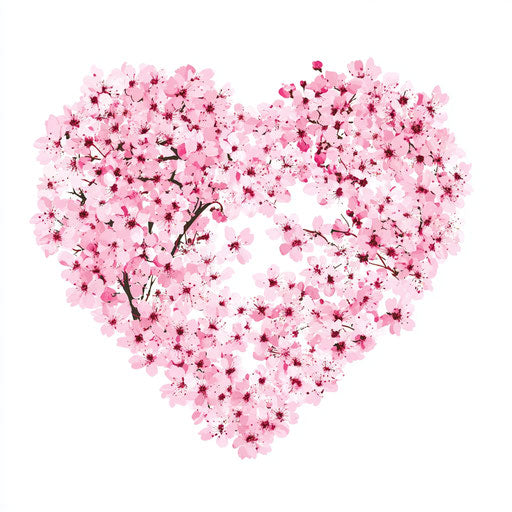 Pink cherry blossom heart, clipart style