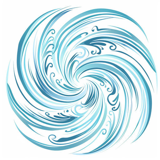 Flat water ripple spiral tattoo sketch, soft blues and whites