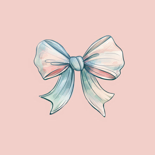 Minimalist tattoo sketch of a tiny bow in pastel colors