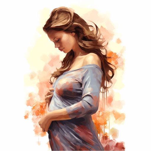Pregnant woman clipart in Oil painting style on white background