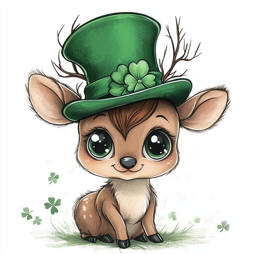 St. Patrick's Day Cute Baby Deer with Big Green Hat