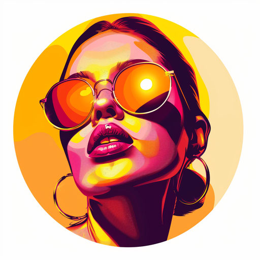 Realistic clip art with flat random background, vibrant tones