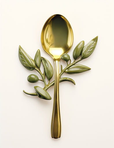 Olive leaf, fork and spoon in green plate logo vector illustration