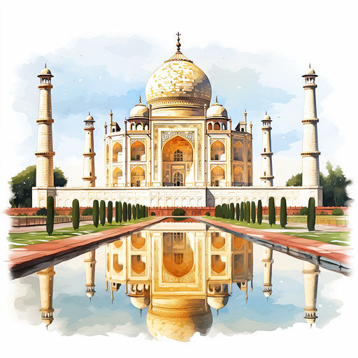 Taj Mahal clipart in the style of Oil painting, on a white background