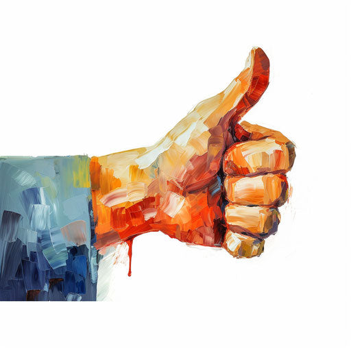 Thumbs down clipart in the style of Oil painting, on a white background