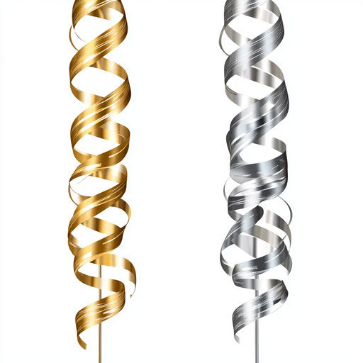 Gold and Silver Streamers, photorealistic clipart, high resolution