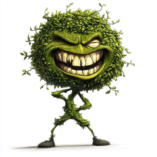 Humorous caricature of a bush caricature with human characteristics