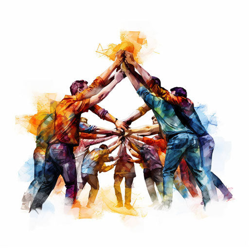 Teamwork illustration in the style of oil painting, on white background