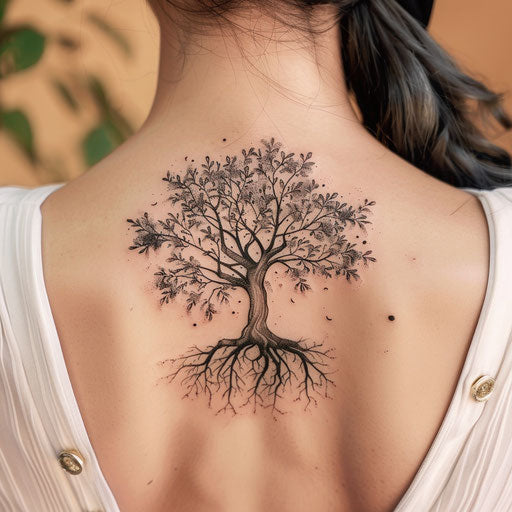 Nature-inspired spine tattoo illustration