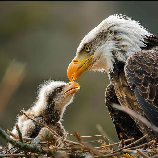 Bald eagle feeding its young, intimate moment