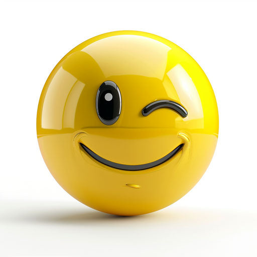 Yellow winking smiley face, clip art style, white background