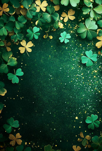 St. Patrick's Day background with shamrocks and glitter