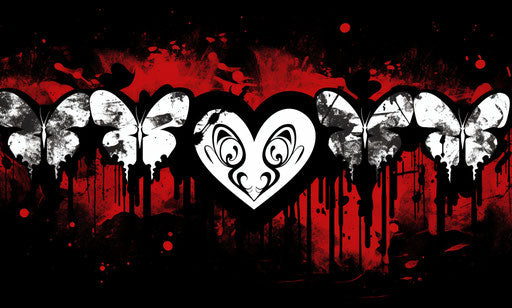 Heart banner with butterfly wings in black-and-white graffiti style