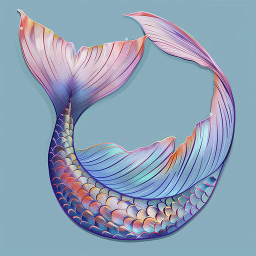 Mermaid tail clipart in photo realistic style with a flat random background, vintage filter and delicate lines