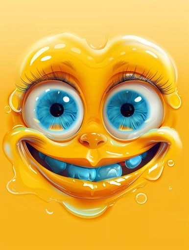 Yellow emoticon smiling, blue eyes, princesscore lips