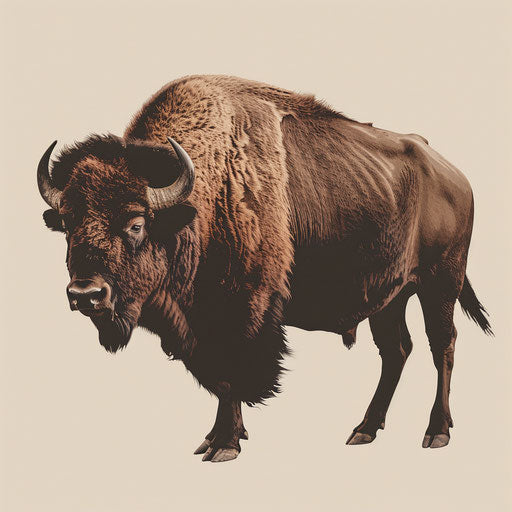 Buffalo on cream background, photo realistic style with muted tones and simplicity