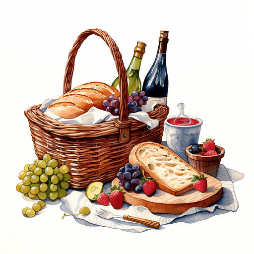 Picnic basket clipart in the style of Chiaroscuro Art