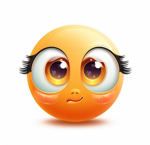 Cute emoji with big eyes and eyelashes, white background