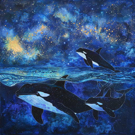 Orcas under the dancing stars