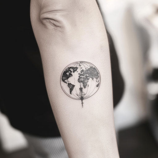 Minimalist tattoo of the world seen through an airplane window