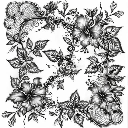 Botanical lace tattoo sketch with vines and leaves weaving