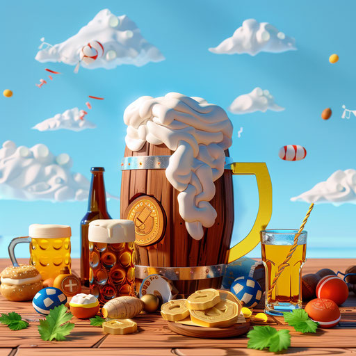 Oktoberfest clipart with photo realistic style on flat random background, high contrast and saturated hues