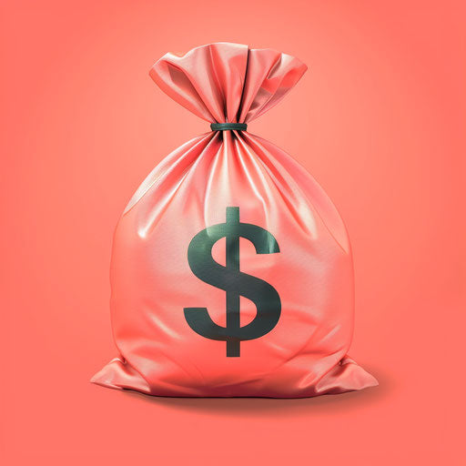 Realistic illustration of a money bag on bright coral background