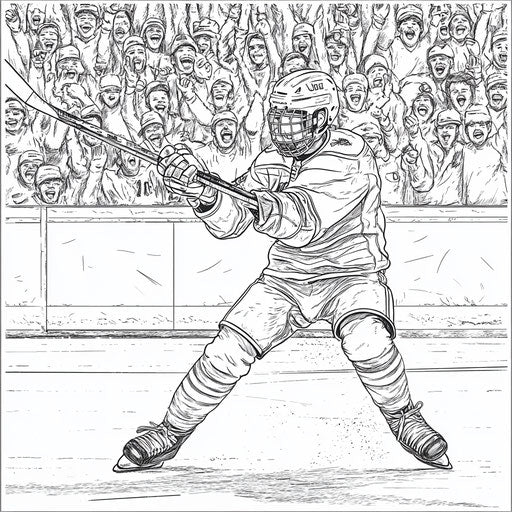 Hockey player scoring a goal with a cheering crowd in the background