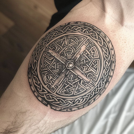 Celtic warrior shield tattoo with traditional patterns