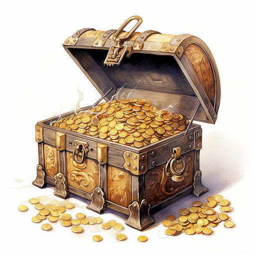 Treasure box clipart in the style of Oil painting, on white background