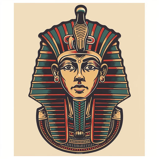 Flat tattoo sketch of a pharaoh with traditional Egyptian headdress