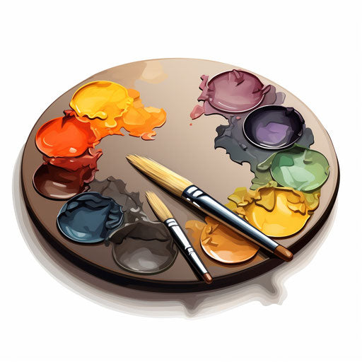 Paint palette clipart in the style of Chiaroscuro Art